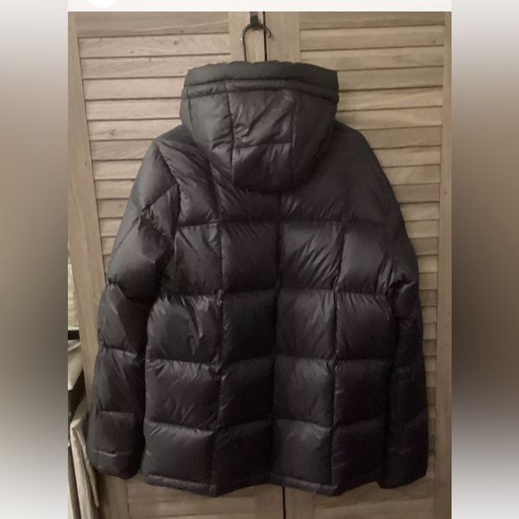 Down Coat Men's M Abercrombie And Fitch Ultra Puffer Hooded Black Green Interior - Picture 6 of 16